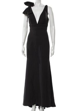 🖤Mac Duggal Black Evening Gown V-neck Bow  NWT Sz 8 wedding guest black tie gala